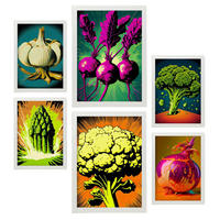 POSTER Set Mit 6 Kraftvolles Gemüse Vollfarbige Plakate Von Obst, Gemüse Und Gesunden Lebensmitteln Im Urban Art Stil A3 & A4 Weißer Rahmen - Weiß, Papier (29/3cm) - Nacnic