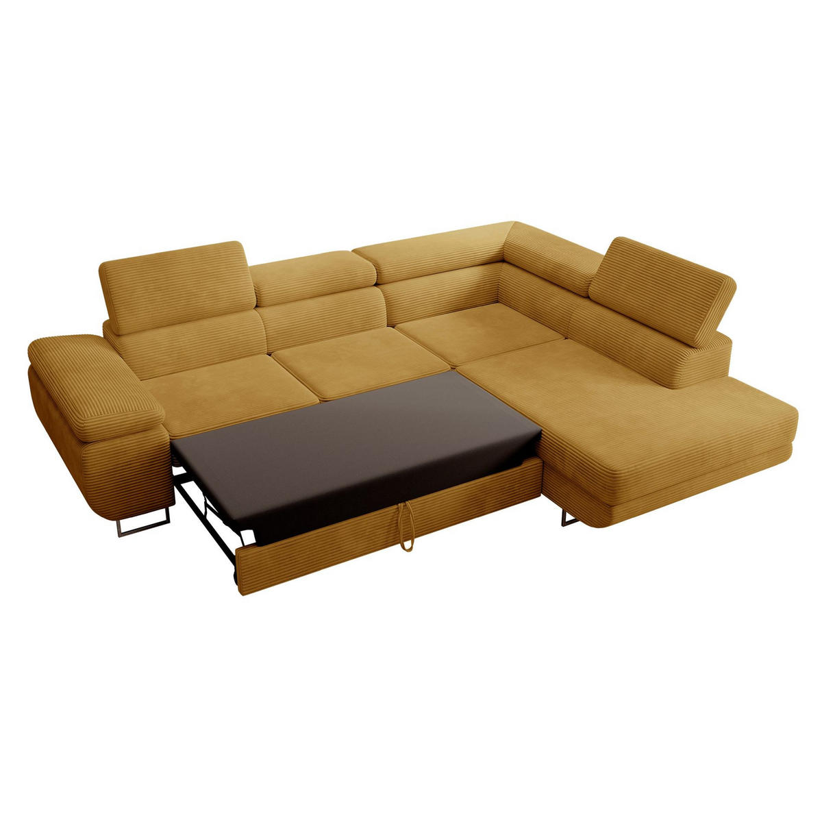 ECKSOFA Stevil Senfgelb Cordbezug - Silberfarben/Messingfarben, Textil/Metall (275/203cm) - Selsey