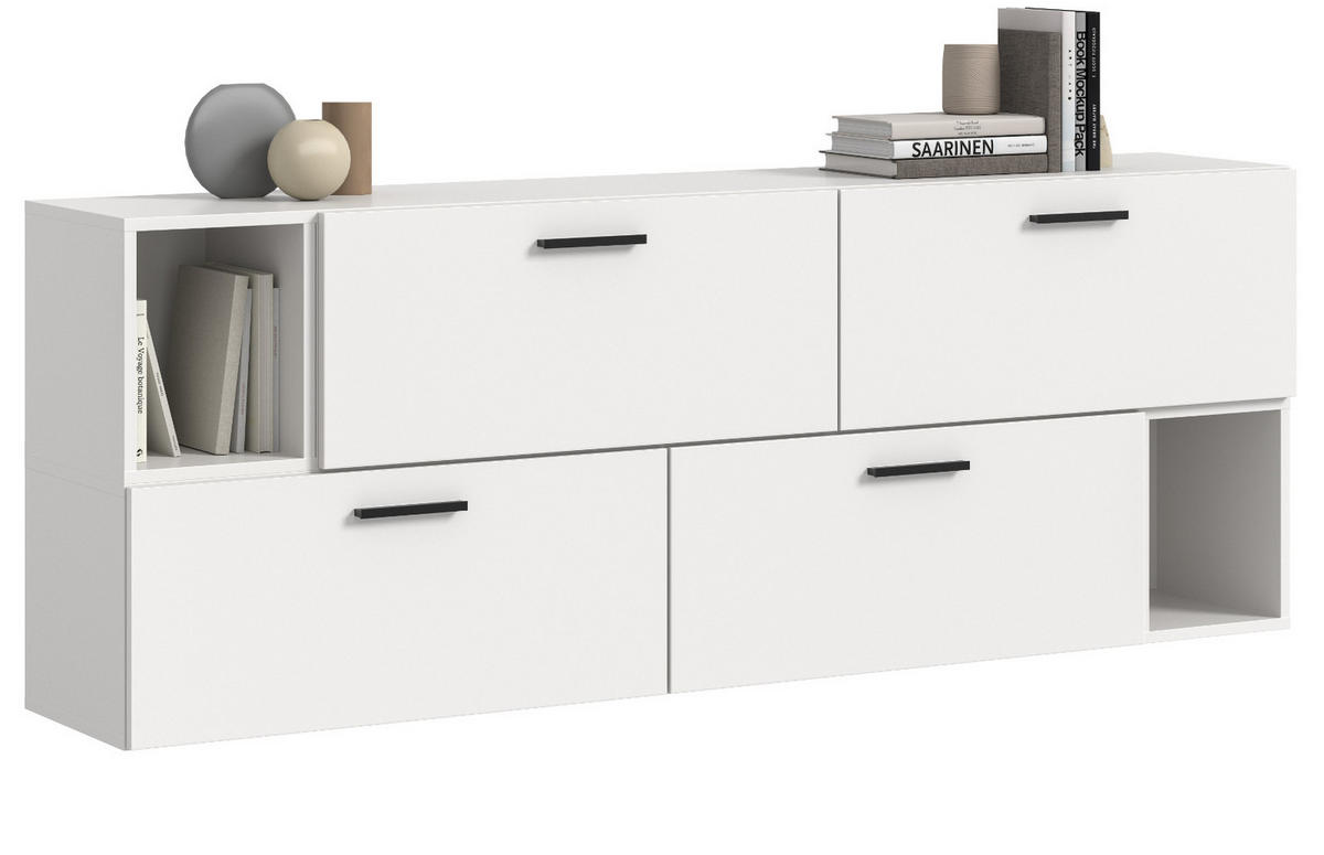 SIDEBOARD weiß 176 cm, Kommode hängend / stehend - Schwarz/Weiß, Holzwerkstoff/Kunststoff (176/65/34cm) - Inn.Furn