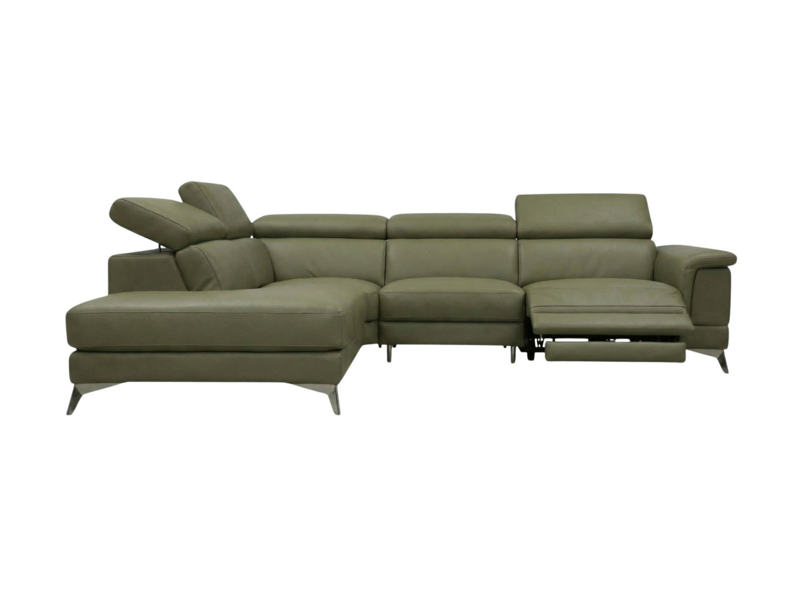 ECKSOFA Planet Echtleder mit 1 x Relaxfunktion Olivgrün - Olivgrün, Leder/Metall (232/256cm)