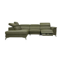 ECKSOFA Planet Echtleder mit 1 x Relaxfunktion Olivgrün - Olivgrün, Leder/Metall (232/256cm)