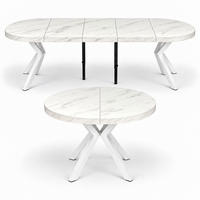 ESSTISCH rund ausziehbar 110-310/110/76 cm, Marmor, 54 cm Tischplatte + X Metallbeine Weiß - Hellgrau/Weiß, Holzwerkstoff/Metall (110/110/76cm) - Damale Möbel