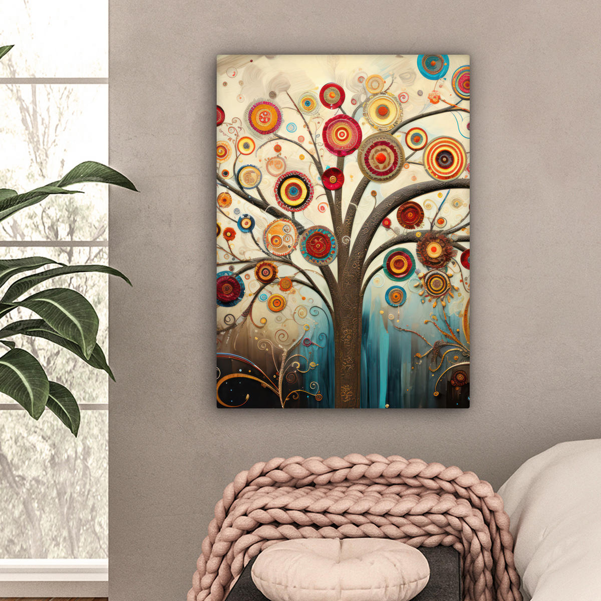 LEINWANDBILD Baum - Baum des Lebens - Farbe Wandbild Wohnzimmer 60x80 cm - Braun, Textil (60/80cm) - MuchoWow