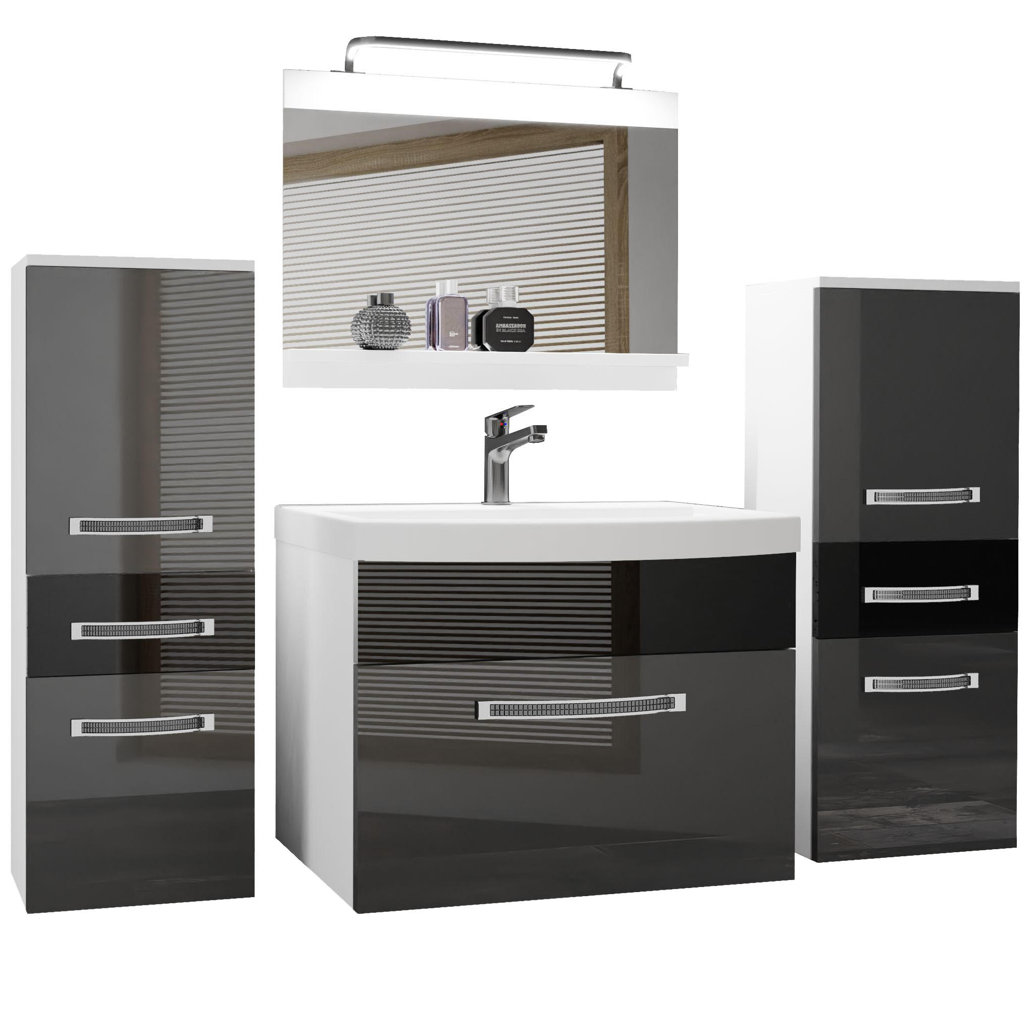 BADMÖBEL Badezimmer Silber Schwarz Glänzend - Silberfarben/Schwarz, Holz (140/81/40cm) - B BELINI GROUP