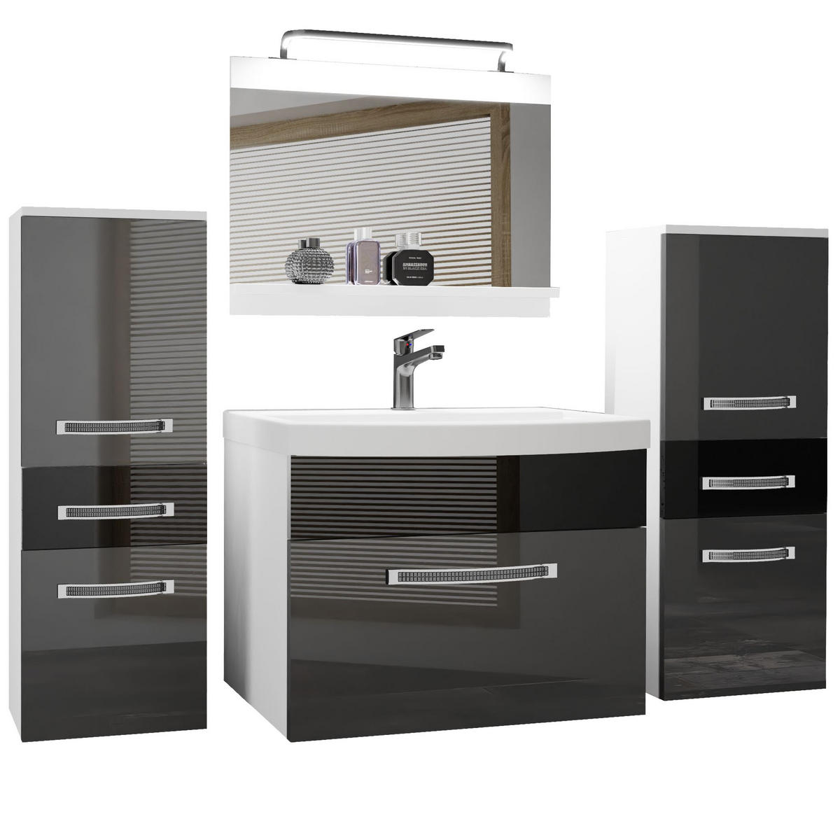 BADMÖBEL Badezimmer Silber Schwarz Glänzend - Silberfarben/Schwarz, Holz (140/81/40cm) - B BELINI GROUP