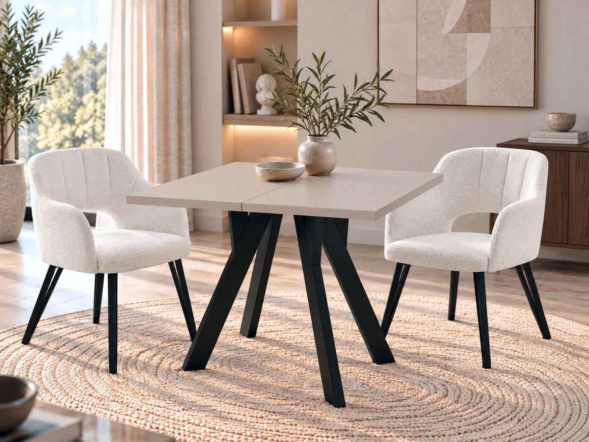 STÔL Clover Štvorcový Rozkladací s Čiernymi Bukovými Nohami – Kašmír – 100 x 100 / 200 cm - čierna/kašmírová, drevo/kompozitné drevo (100/200/76.5cm) - WFL GROUP
