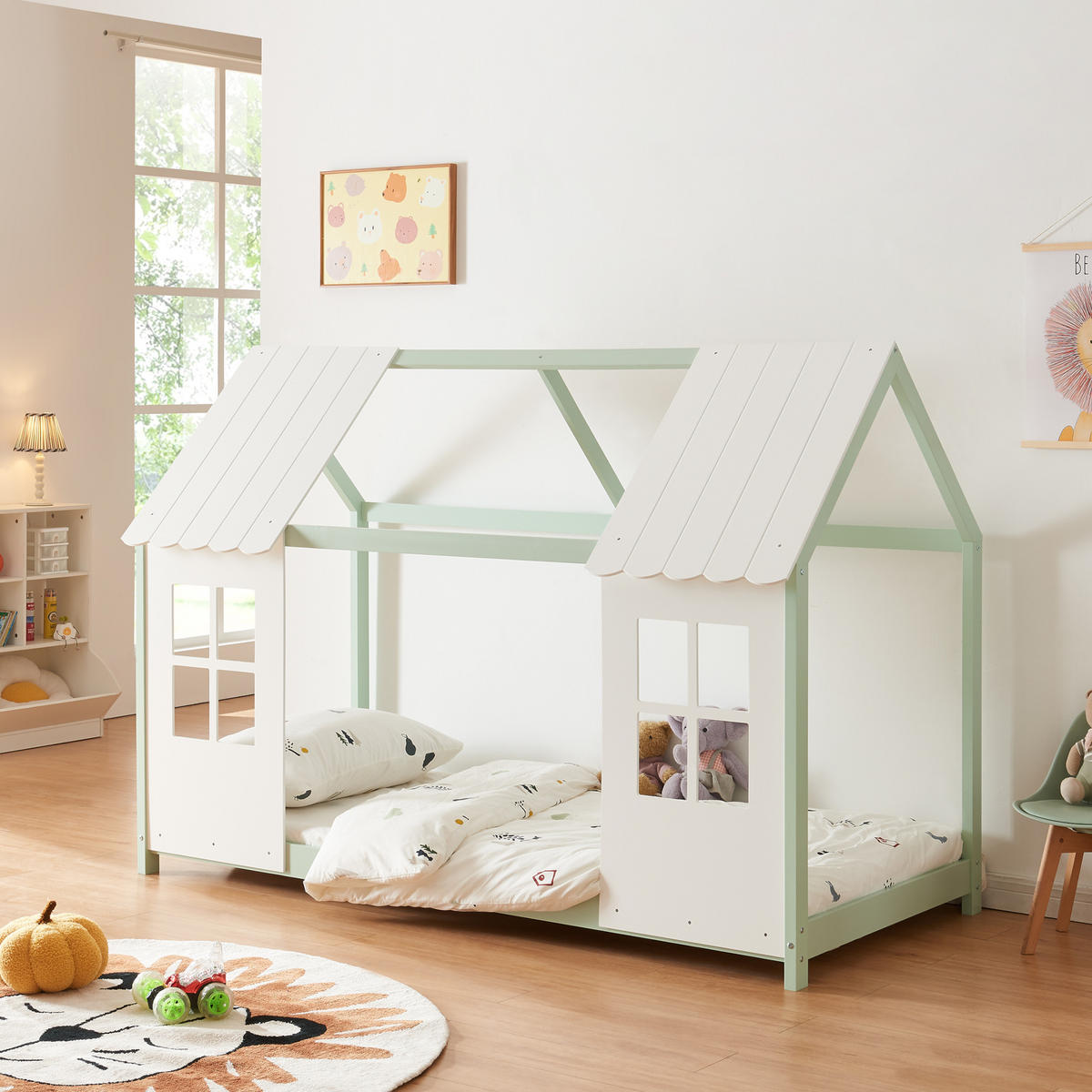 HAUSBETT Tostedt - Weiß/Mintgrün, Holz (90/200cm) - [en.casa]