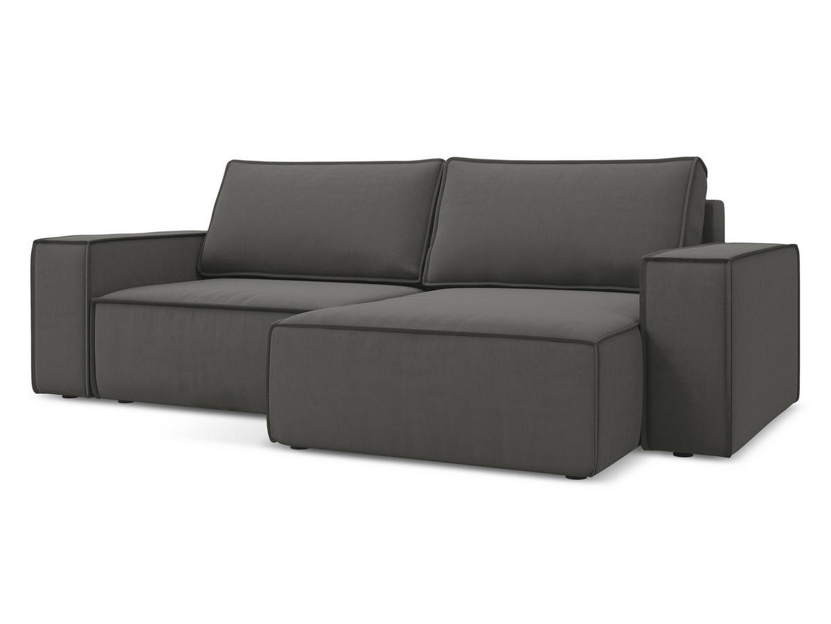 ECKSOFA mit Schlaffunktion Samt Stoff Grau - Dunkelgrau/Schwarz, Kunststoff/Textil (257/148cm) - Makamii