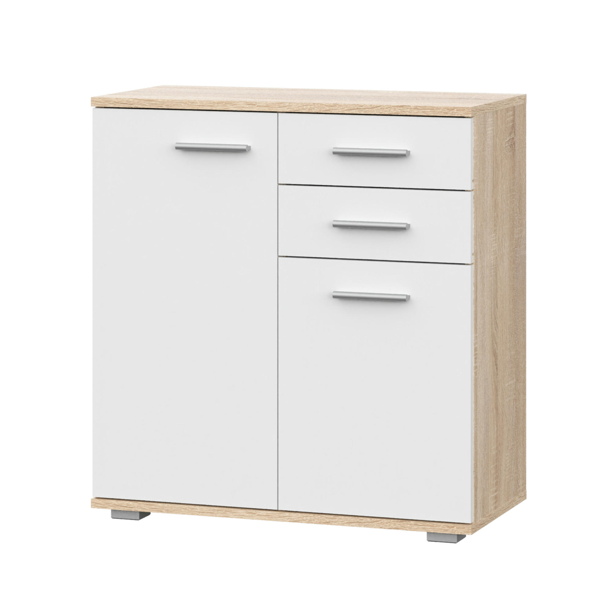 Komodee Sideboard Sonoma Eiche, Weiß 69x74x34 cm