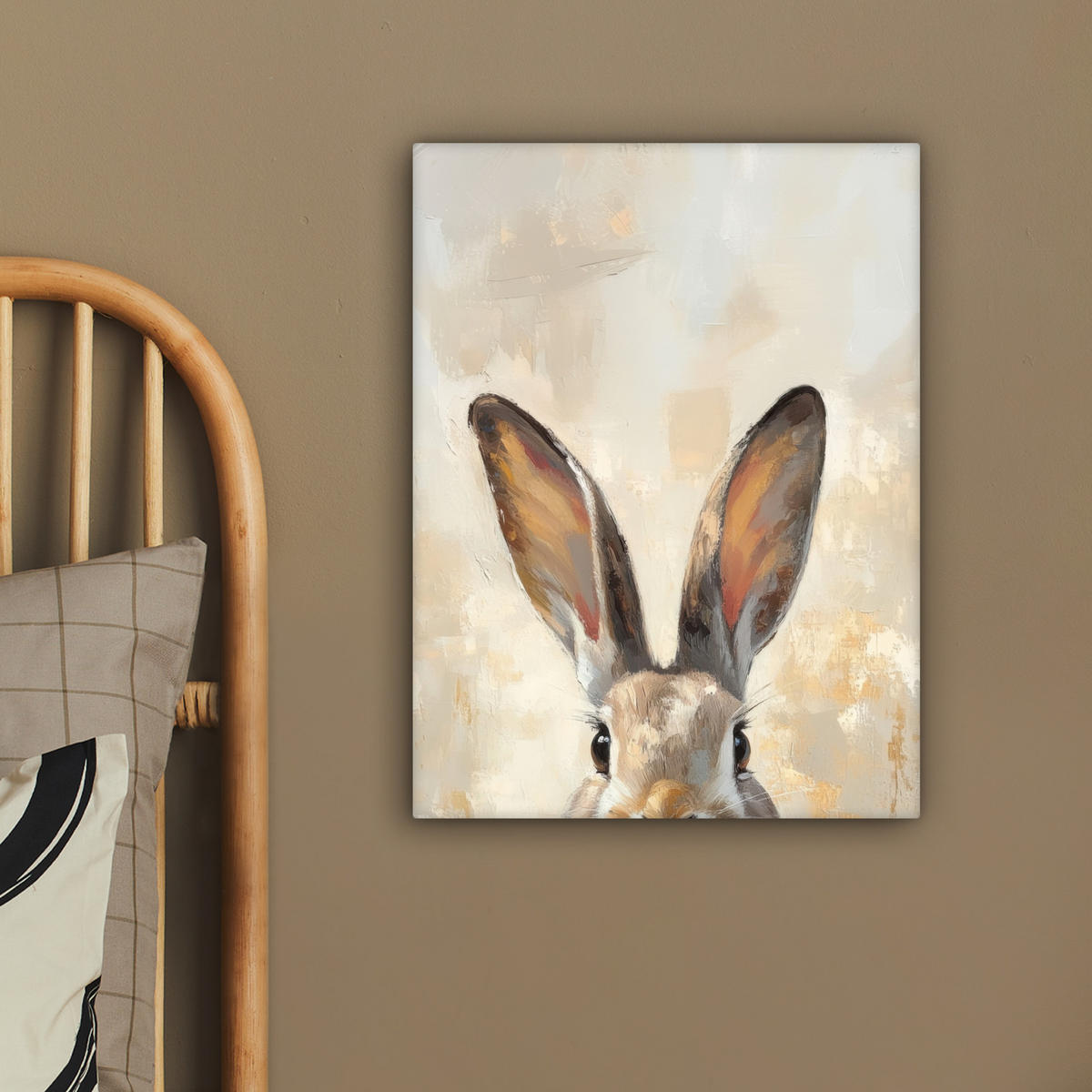 LEINWANDBILD Hase - Ohren - Braun Room Decor 30x40 cm - Beige, Textil (30/40cm) - MuchoWow