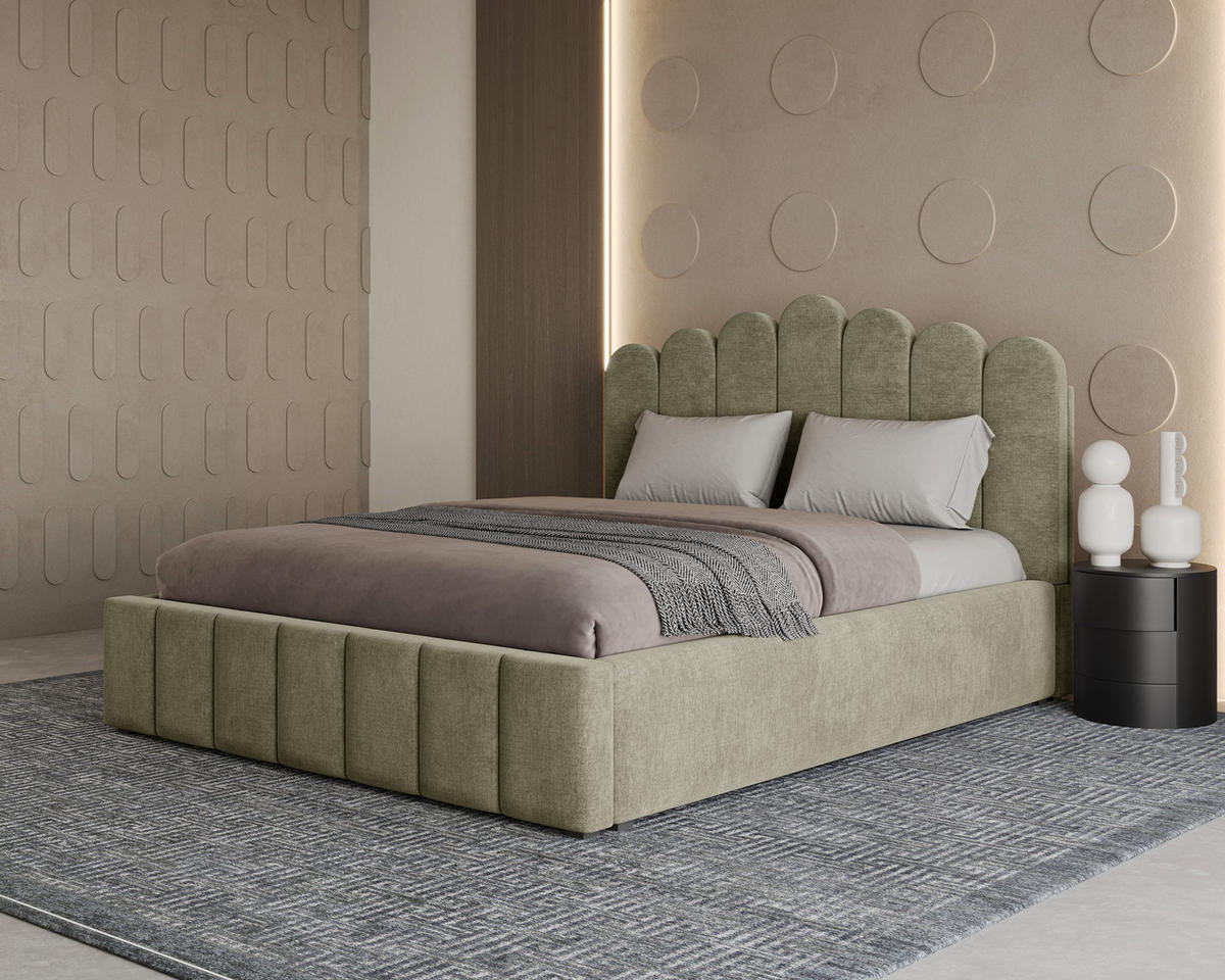 POLSTERBETT 03 140 x 200 cm – Tresor – Bett mit Gasdruckfedern und Stauraum - Grün, Holz (140/200cm) - ROYAL24_MARKT