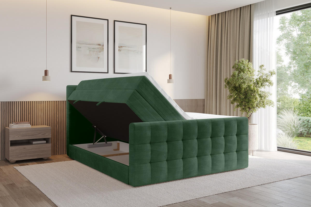 BOXSPRINGOVÁ POSTEL s matrací H3/H4 - IGAN-Z KING - 200x200 cm Zelená - lesní zelená, kompozitní dřevo (203/200cm) - ALTDECOR