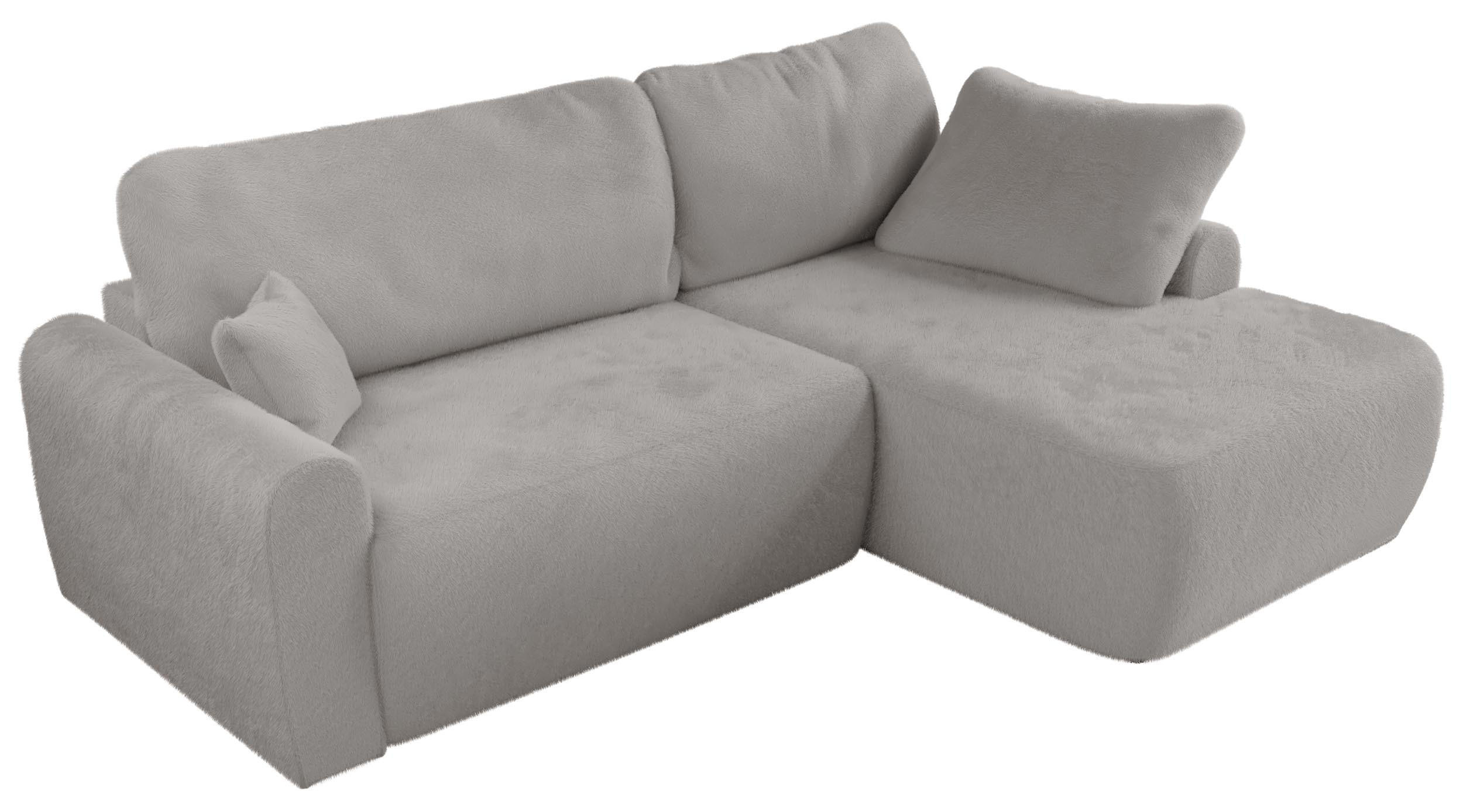 ECKSCHLAFSOFA CUBO L Hellgrau Plüsch - rechts - Hellgrau/Schwarz, Kunststoff/Textil (187/273cm) - MKS