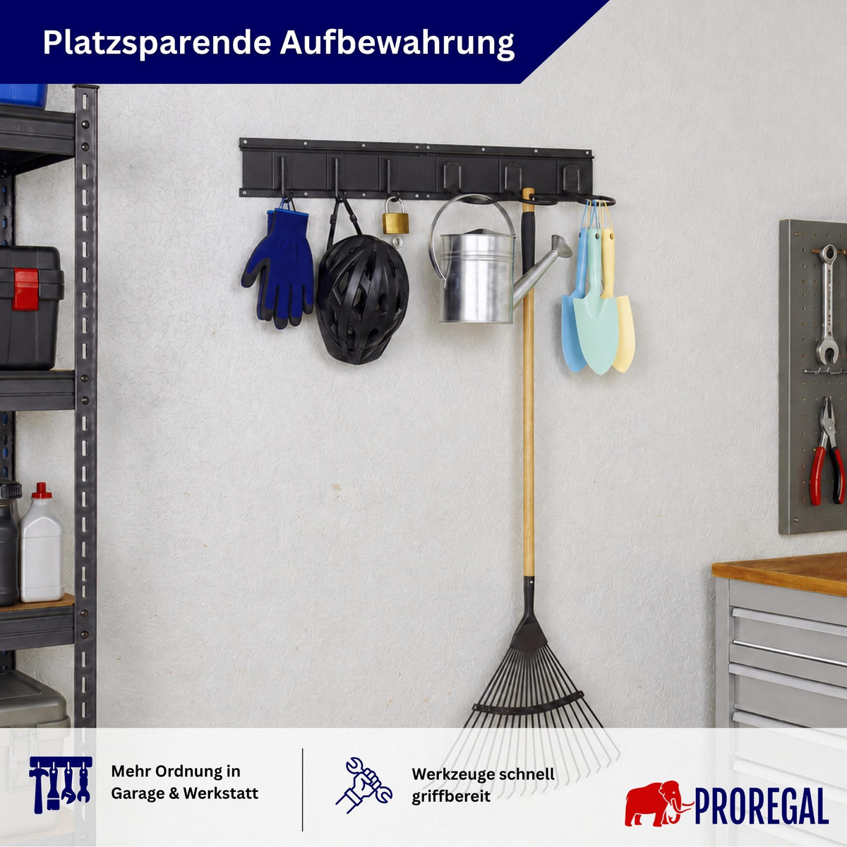 GARAGEN-WANDREGAL FORGE 7-teiliges Set Schwarz Haken Hochbelastbares Werkzeughaken für Garten, Garage - Schwarz, Metall (18/40.5/10cm) - PROREGAL