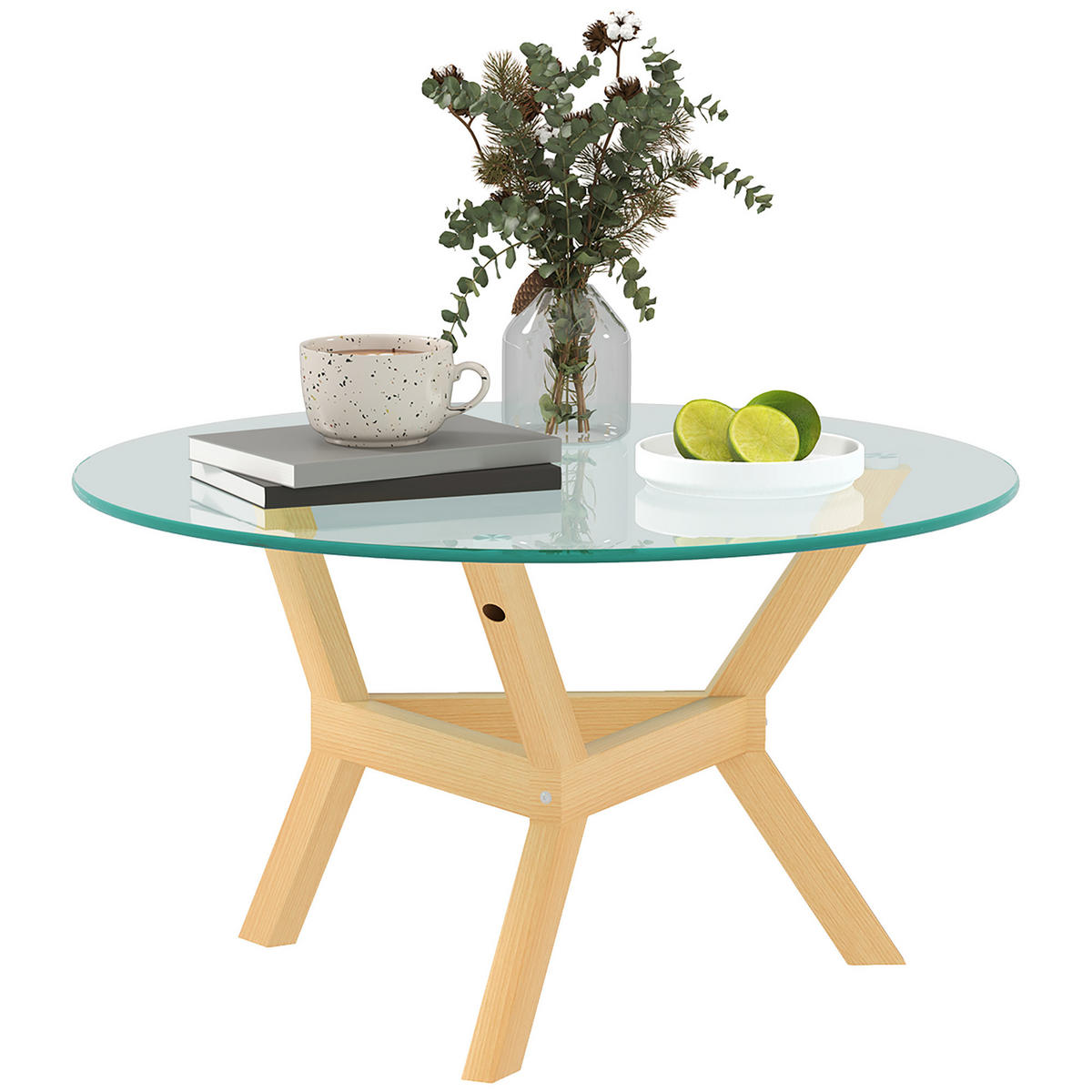 COUCHTISCH mit verstellbaren Fußpolstern, Transparent, Ø80 x 45 cm - Transparent, Metall (80/80/45cm) - HOMCOM