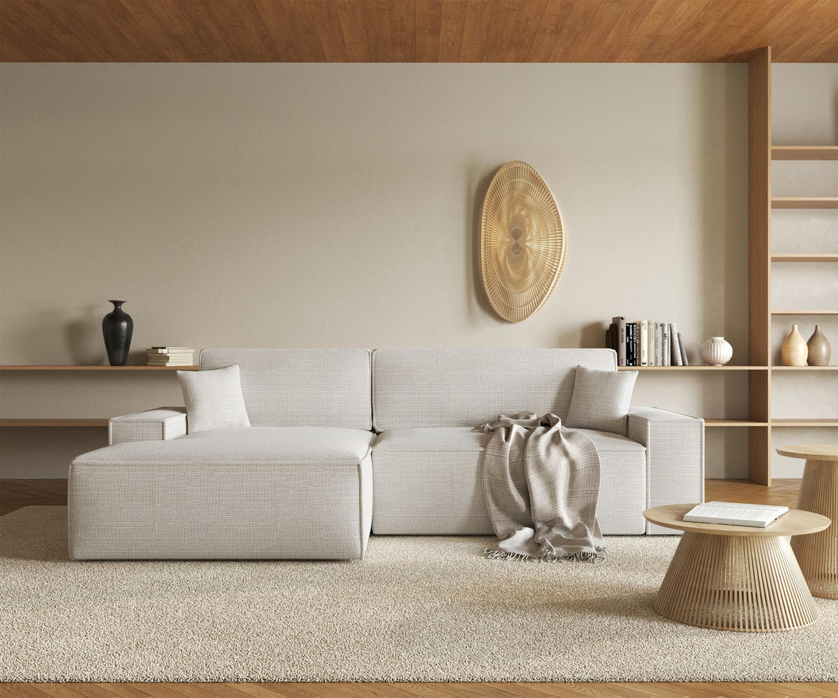 ECKSOFA Farese New Hellbeige Chenille - Ecru/Schwarz, Kunststoff/Textil (267/167cm) - Selsey