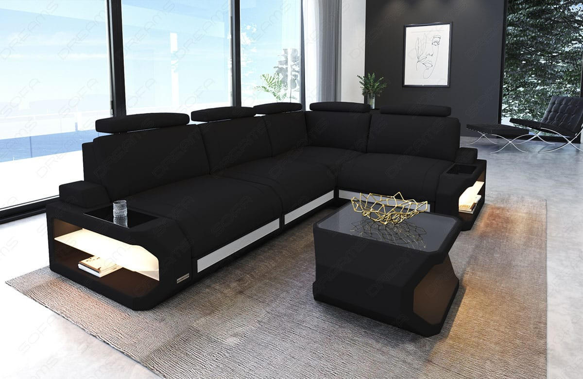 ECKSOFA Siena Schwarz Weiß Mikrofaserstoff - Schwarz, Kunststoff (272/272cm)