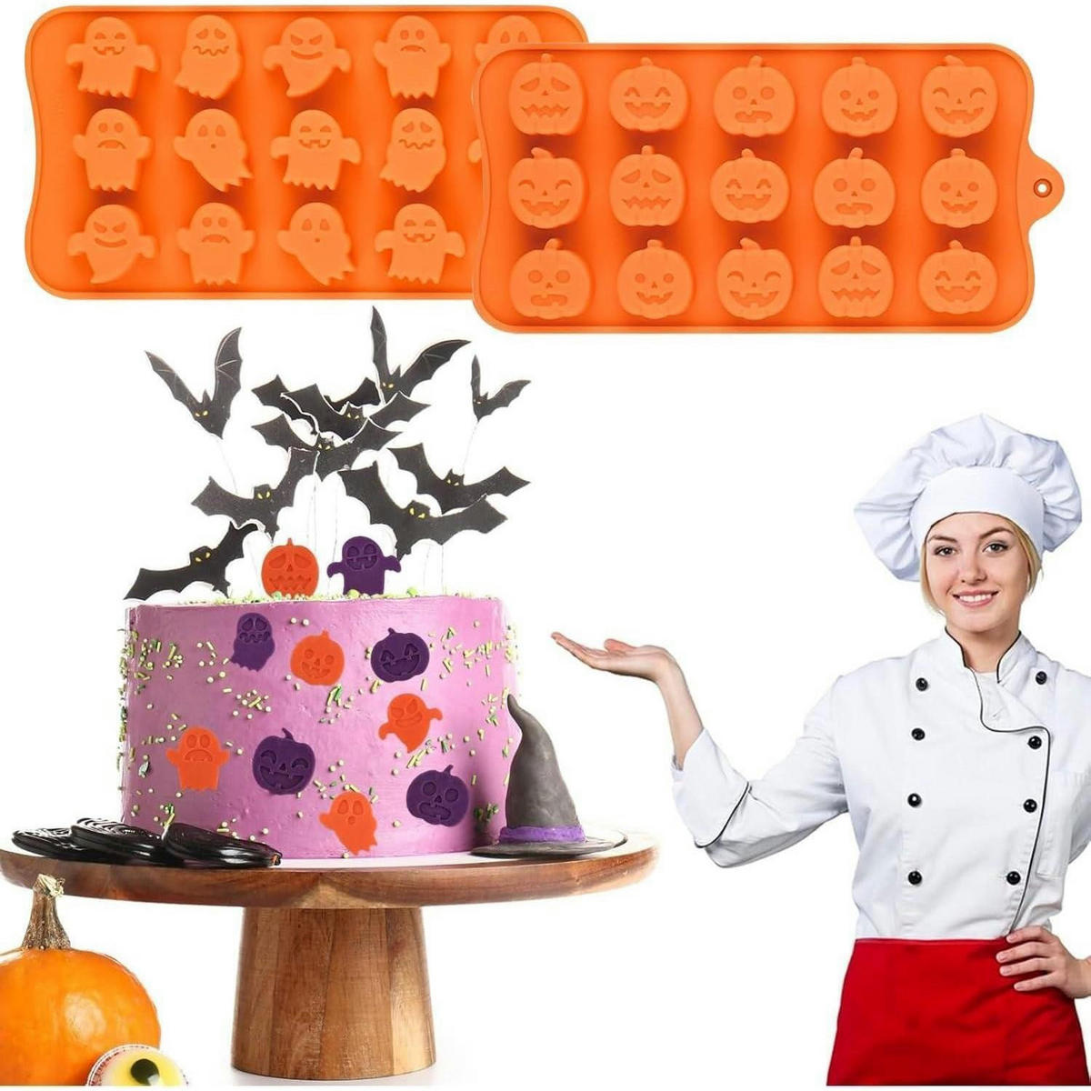 BACKFORM 2-teiliges Set Halloween Kürbis Geist - Orange, Kunststoff