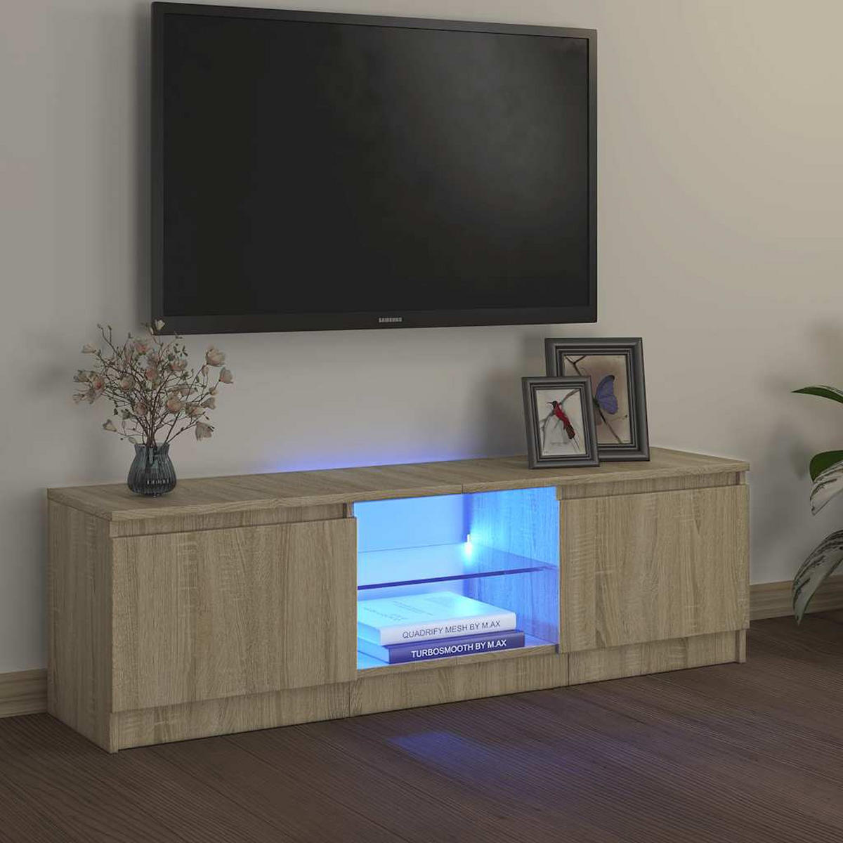 TV-SCHRANK Mit Led-Leuchten Sonoma-Eiche 120/30/36 Cm - Braun, Holz (120/36/30cm) - vidaXL