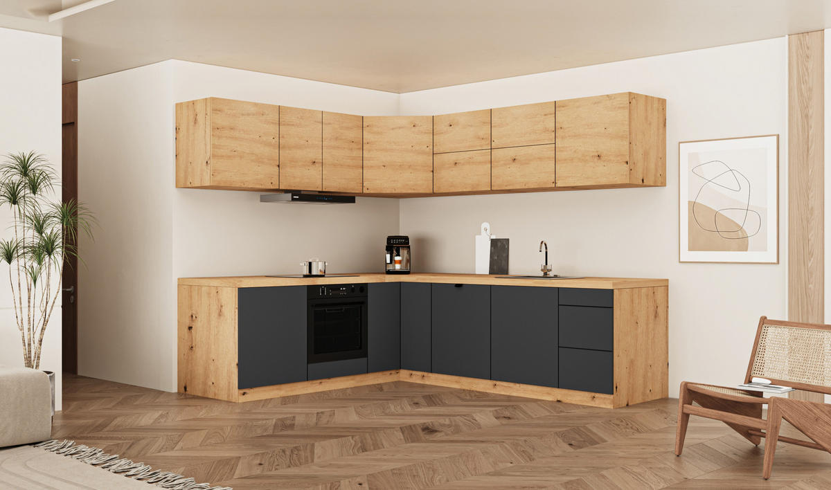 WINKELKÜCHE 240 cm x 200cm- Langen KL25-M240 - in Grau / Artisan Eiche - Eiche Artisan/Grau, Holz (440/212/52cm)