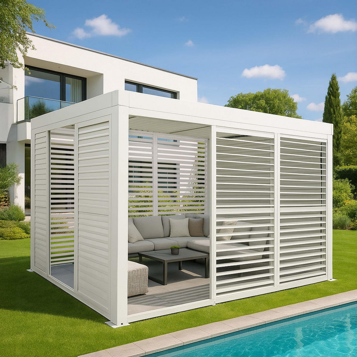 PERGOLA MIT SCHIEBETÜR Weiß - Weiß, Metall (300/220/300cm) - MCW