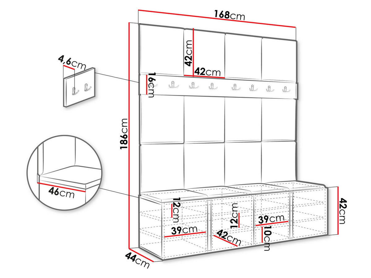 GARDEROBEN-SET Orion V - Schwarz/Eiche Artisan, Holzwerkstoff/Kunststoff (168/186/46cm) - MIRJAN24