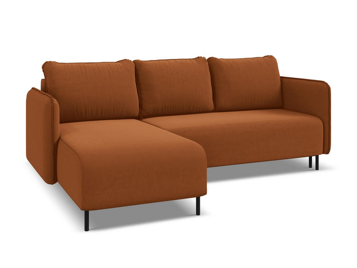 ECKSOFA mit Schlaffunktion Samt Stoff Orange - Terra cotta/Schwarz, Holz/Textil (162/236cm) - Makamii