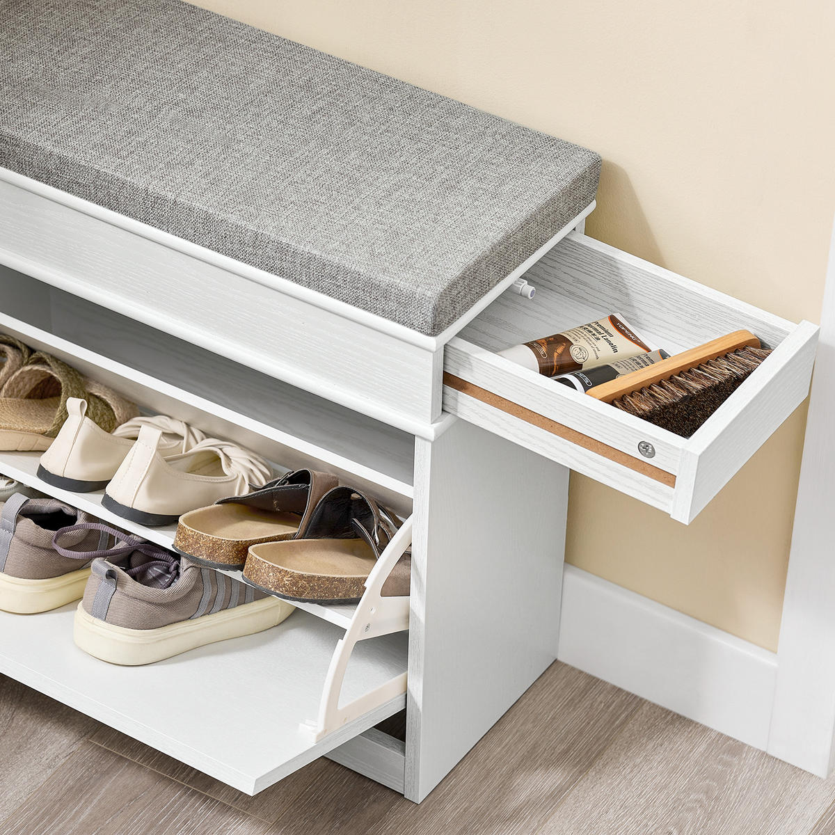 SCHUHBANK Weiß - Weiß, Holzwerkstoff (61/51/24cm) - SoBuy