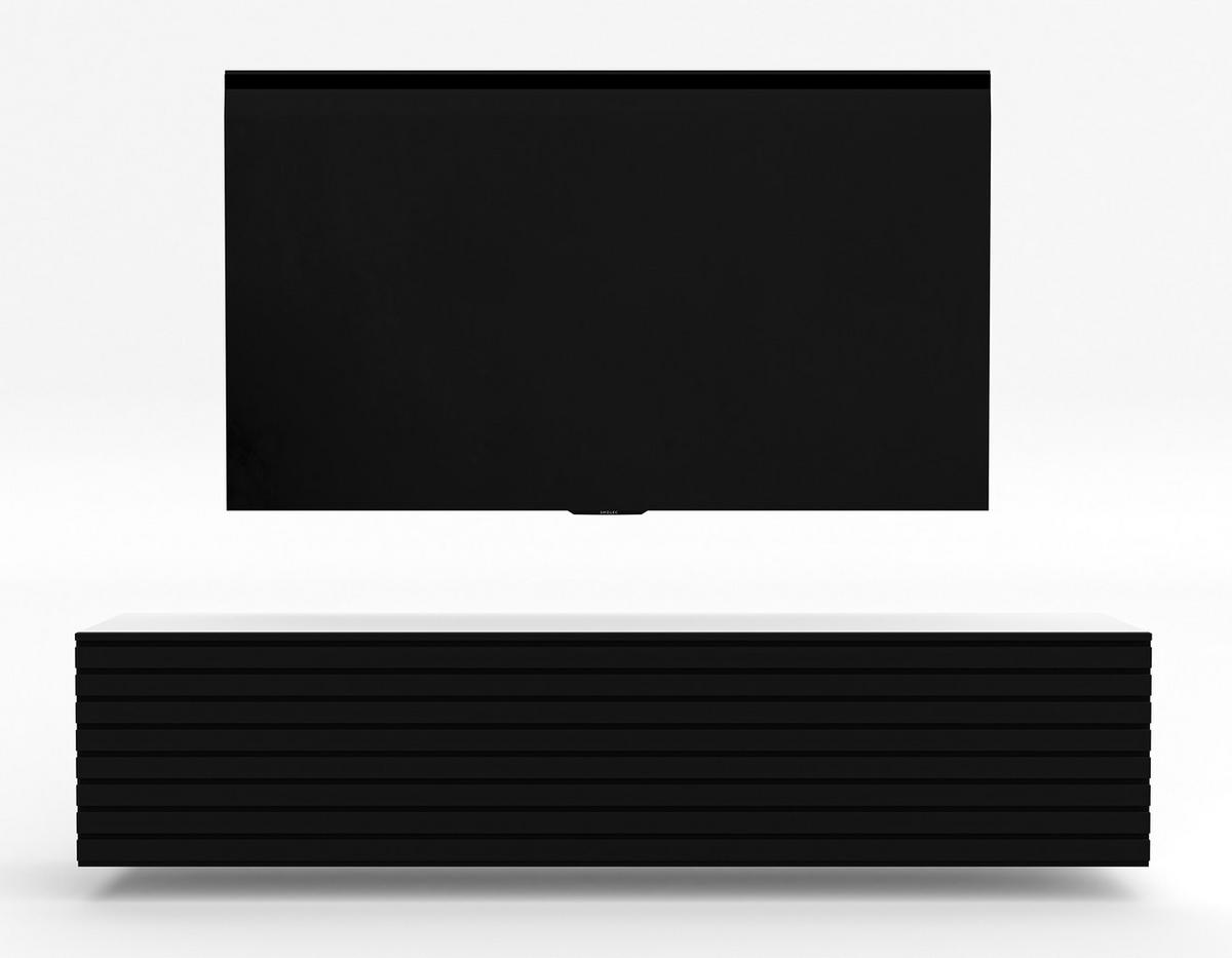 LOWBOARD ZIVOLLI 160 Weiß, Schwarze Lamellen 160/34/40 cm – TV-Hängeschrank mit Lamellenfront - Schwarz/Weiß, Holzwerkstoff/Kunststoff (160/34/40cm) - AX Living