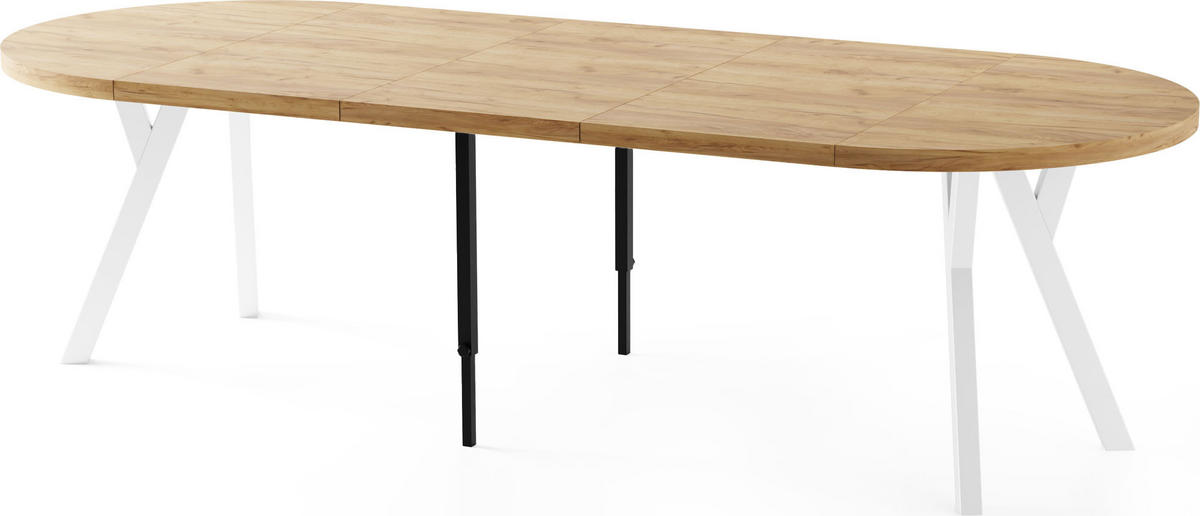 ESSTISCH Twixy XXL groß rund oval ausziehbar, Eiche Hell Braun 100-250/100/76 cm - Eiche Wotan/Weiß, Holz/Holzwerkstoff (100/100/76cm) - WFL GROUP