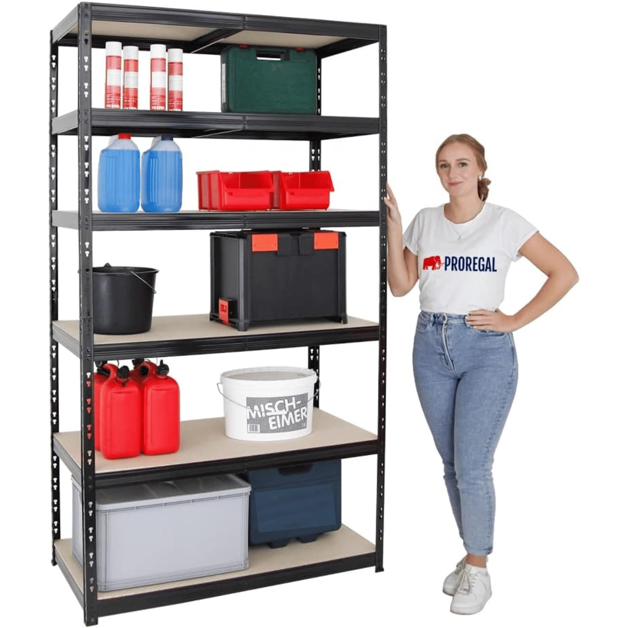 SCHWERLASTREGAL Giant Tiger XL 220x120x60 cm Fachlast 265 kg 6-Ebenen Schwarz - Schwarz, Metall (120/220/60cm) - PROREGAL