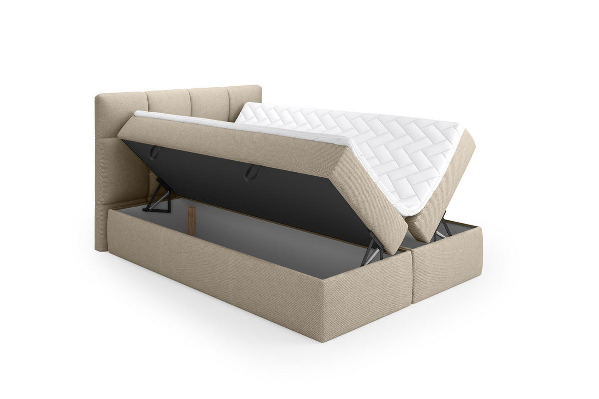 BOXSPRINGBETT Ruhe 140x200 – in Beige,Kaltschaum-Topper, großem Bettkasten - Beige, Textil (140/200cm)