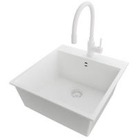 GRANITSPÜLE Riga, 2-er set Alles Weiß 48/50 cm 1 Becken + Küchenarmatur 38/14 cm + Ablauf-Set ab 50er Unterschrank - Weiß, Kunststoff (48/20/50cm) - Primagran