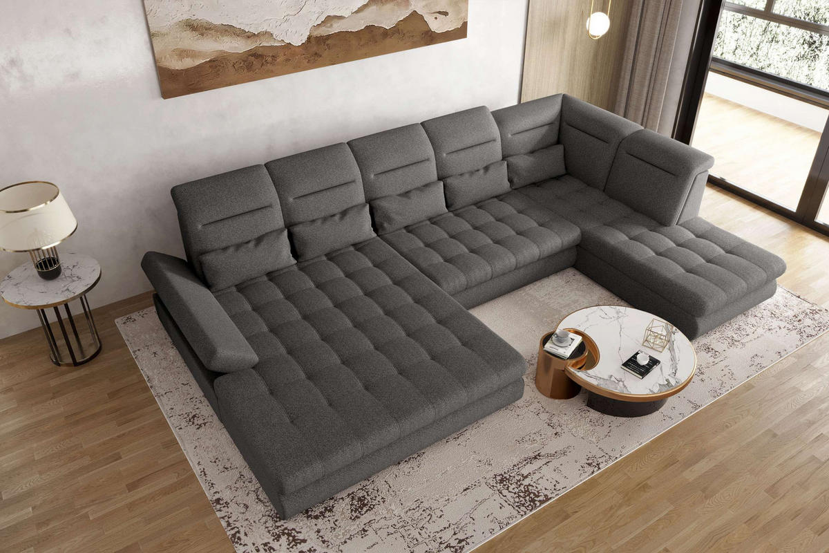WOHNLANDSCHAFT Toscana Velours inkl. Schlaffunktion - Grau, Textil (208/87/358cm) - 99rooms