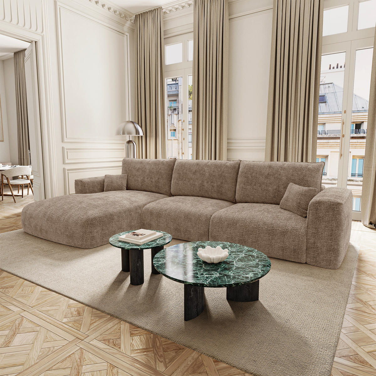 SCHLAFSOFA Express COMO Köpergewebe mit weichem Griff Braun 300cm - Braun, Textil (300/165cm) - Premium Interiors