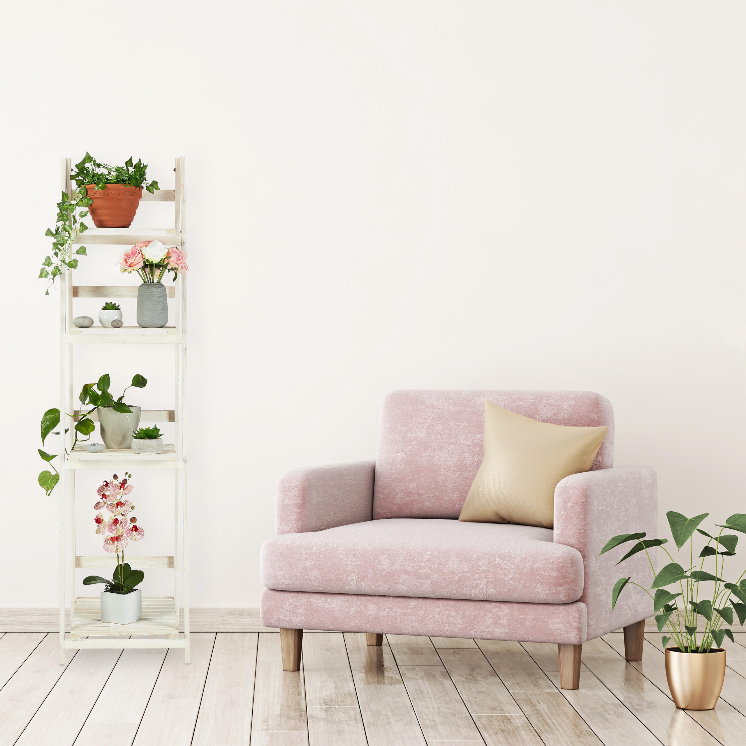 BLUMENTREPPE - Weiß, Holz (41/160/50cm) - Relaxdays