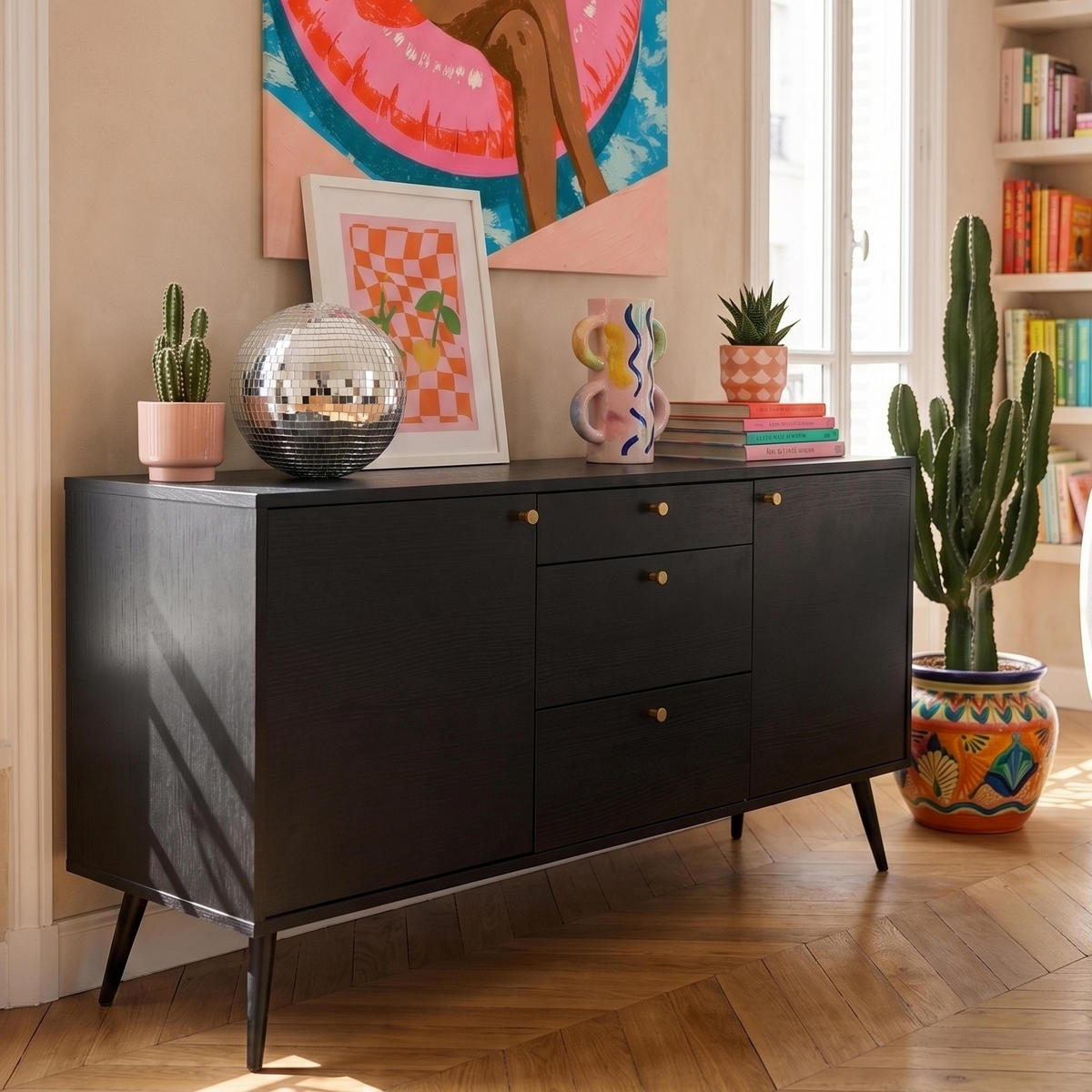 SIDEBOARD, Schwarz - Schwarz, Holz (150/75/40cm) - Oviala