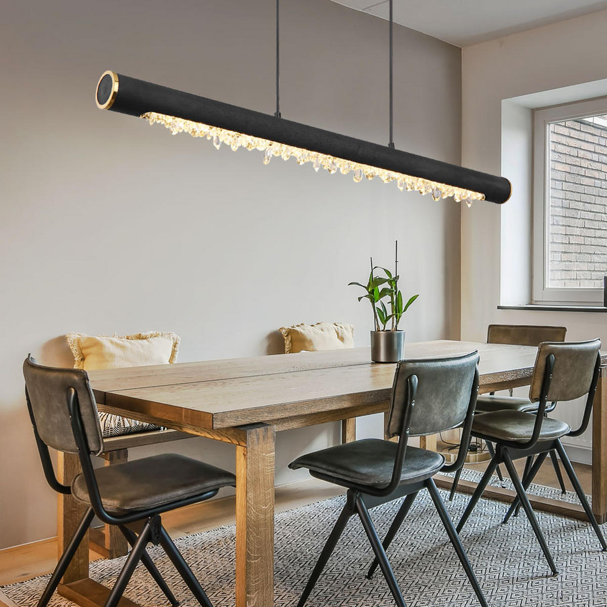 LED HÄNGELEUCHTE FELICITAS Schwarz Holz - Schwarz, Holz (100/8/150cm) - Globo Lighting