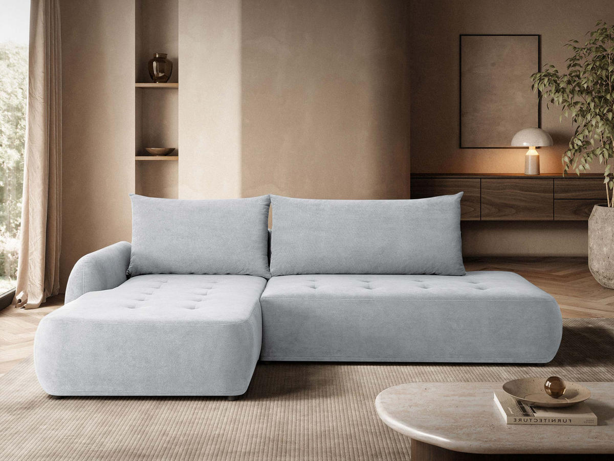 ECKSCHLAFSOFA Bueno I, Seite: Links - Hellgrau/Schwarz, Holz/Textil (300/185cm) - MIRJAN24