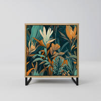 SIDEBOARD FLORAL SERENITY, Eichefarben, 57,5x42x67,5 cm, Schwarze Metall-Rahmenfüße - Eichefarben/Multicolor, Holzwerkstoff/Metall (57.5/67.5/42cm) - SpaceRebels