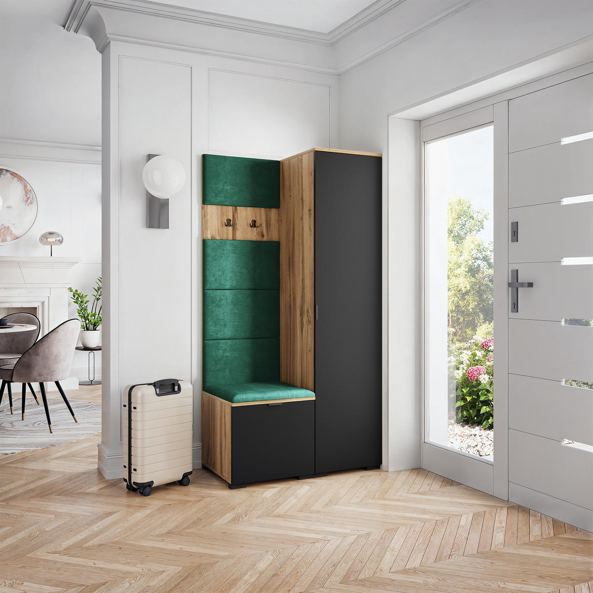 GARDEROBENSCHRANK LORI 95/181/51 cm Modern Garderobe-Set Eiche Wotan - Eiche Wotan/Schwarz, Holzwerkstoff (95/181/51cm) - MASSENO