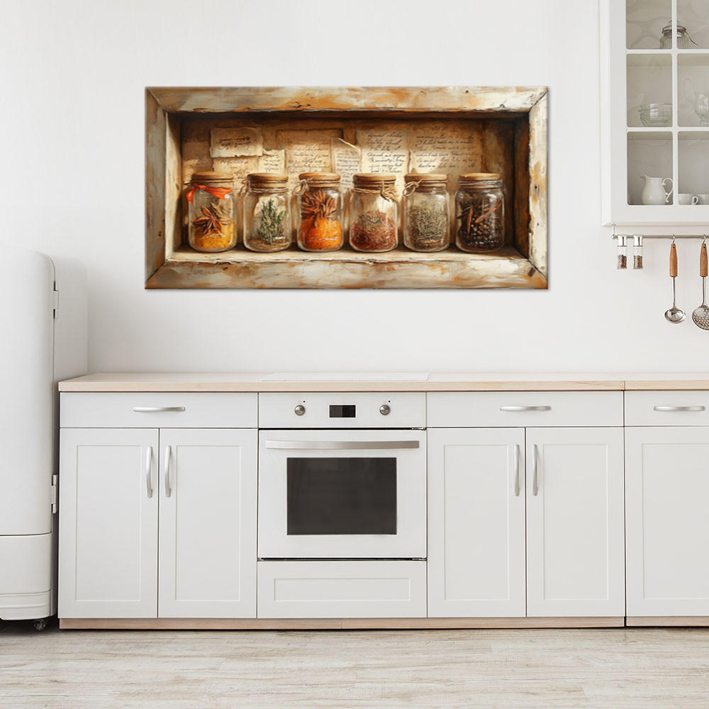 LEINWANDBILD Kräuter, Gewürze, Vintage 120x60cm - Beige, Textil (120/60cm) - Feeby