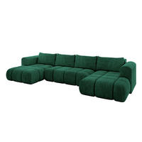 WOHNLANDSCHAFT Ottomane Links CLOUD-U 414x180x40 Dunkelgrün Velours - Dunkelgrün, Holzwerkstoff/Kunststoff (414/90/180cm) - ALTDECOR