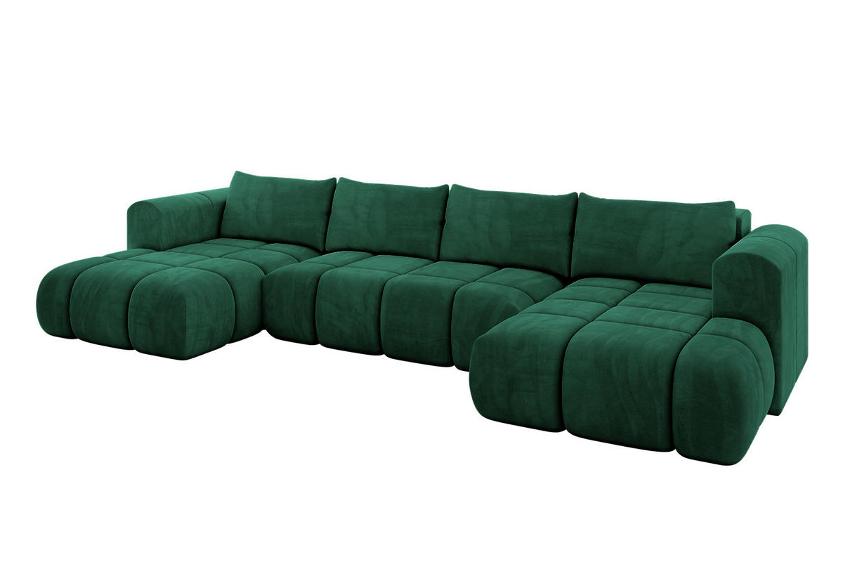 WOHNLANDSCHAFT Ottomane Links CLOUD-U 414x180x40 Dunkelgrün Velours - Dunkelgrün, Holzwerkstoff/Kunststoff (414/90/180cm) - ALTDECOR