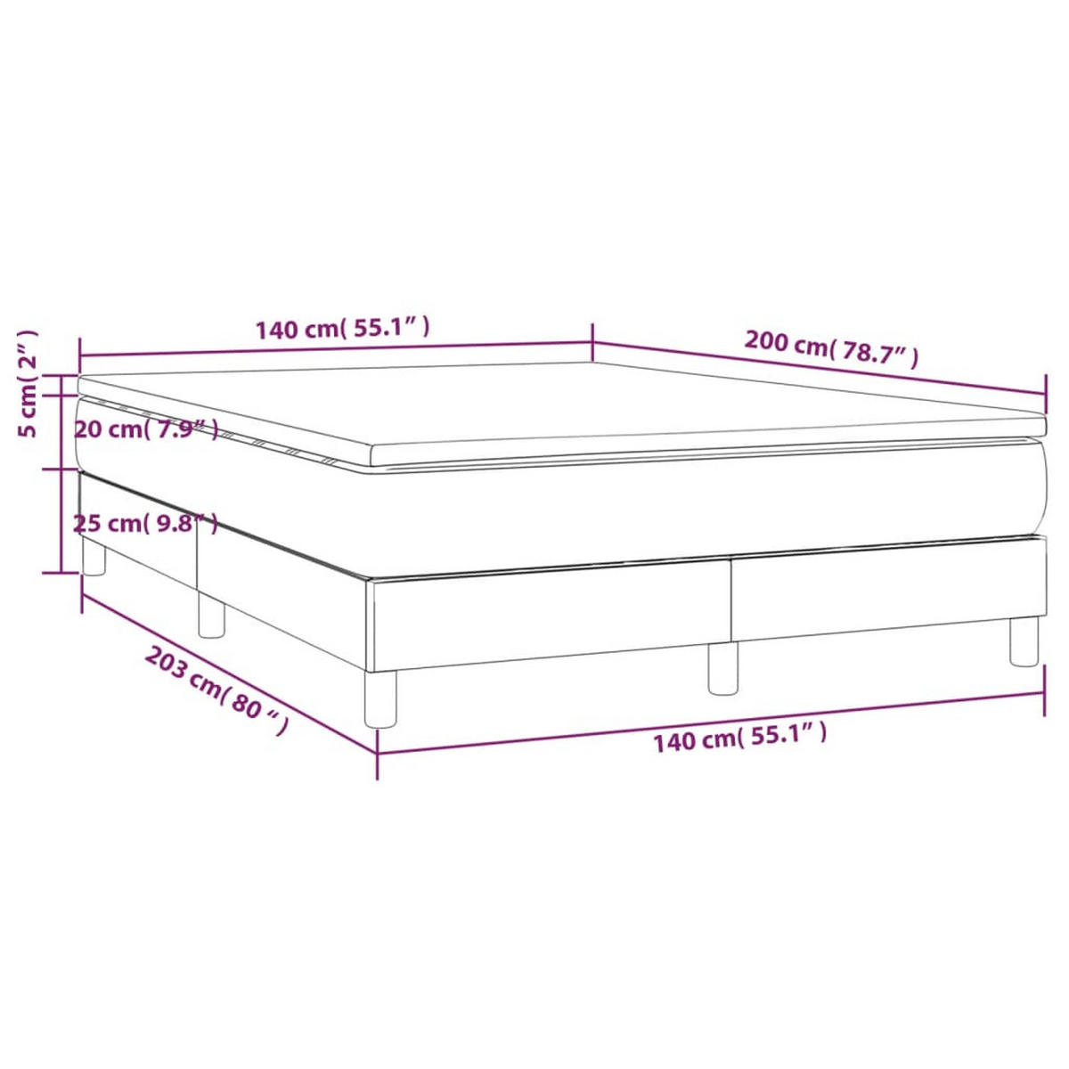 BOXBETT Mit Matratze Hellgrau 140/200 Cm Stoff - Weiß, Textil (140/200cm) - vidaXL
