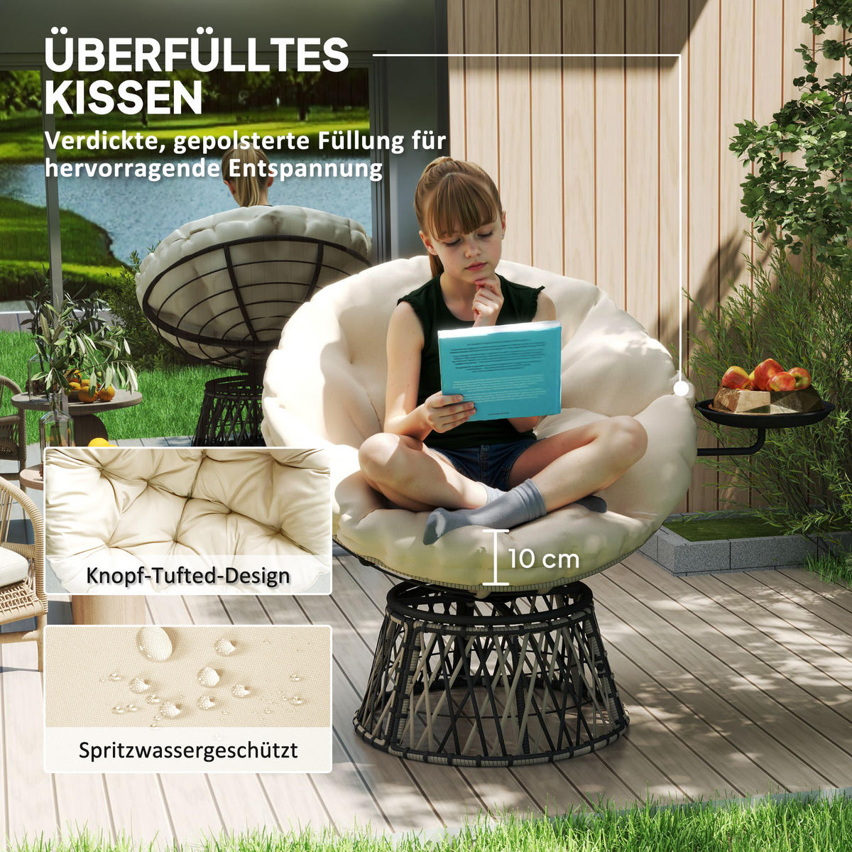 PAPASANSESSEL DE-06727 360° drehbar, inkl. Kissen Beige - Beige, Kunststoff/Metall (76/88/118cm) - ComfortXL