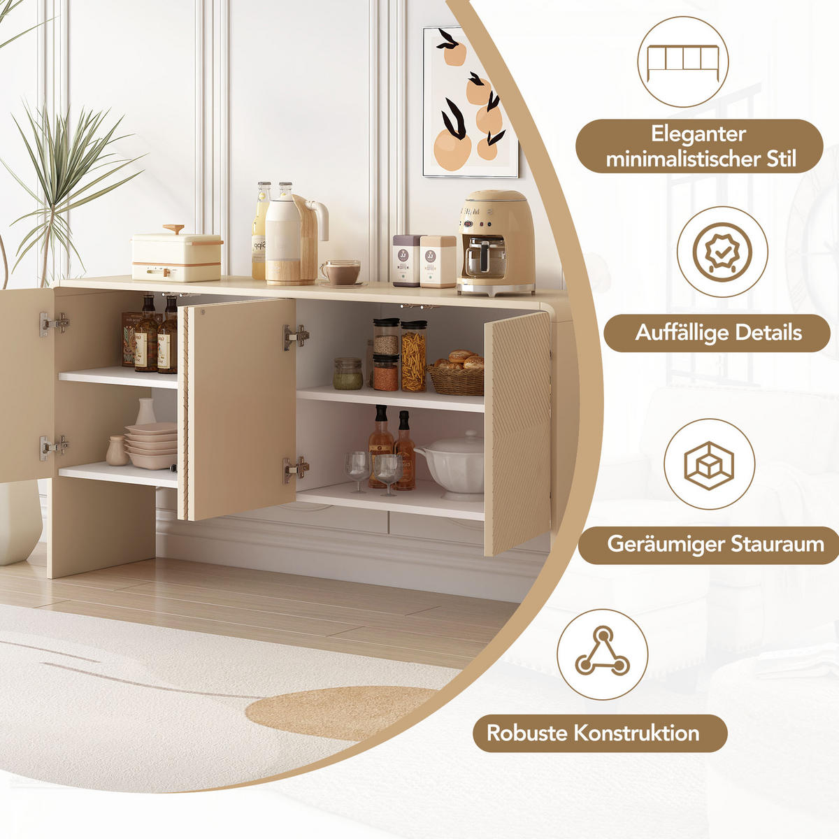 SIDEBOARD Holzoptik mit 3 Türen und viel Stauraum - Eichefarben, Holzwerkstoff (152.5/76.5/40cm) - Urban Meuble