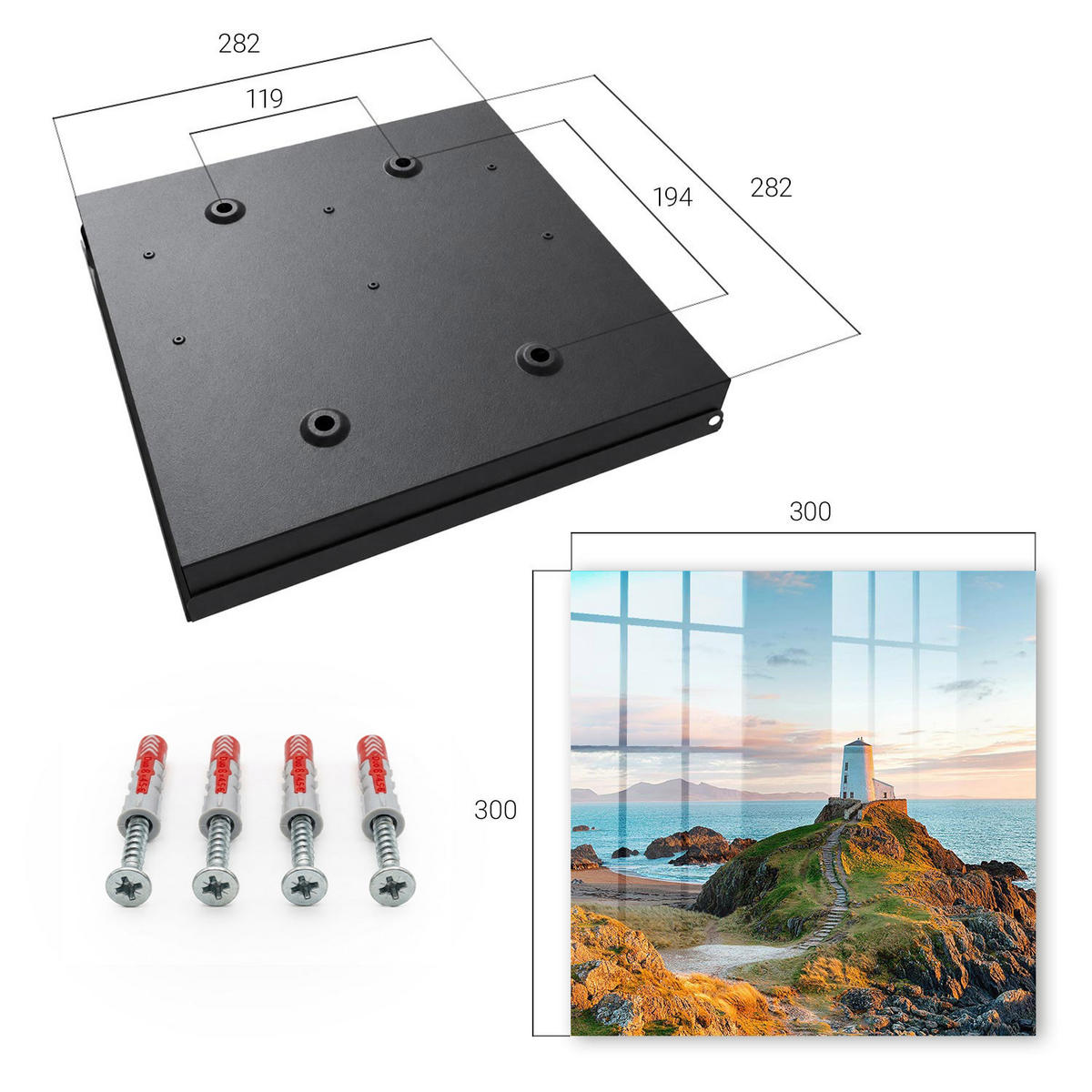 SCHLÜSSELBOX Schwarz 30x30 cm- Türöffnung nach rechts - Leuchtturm - Blau, Metall (30/30/5cm) - TULUP