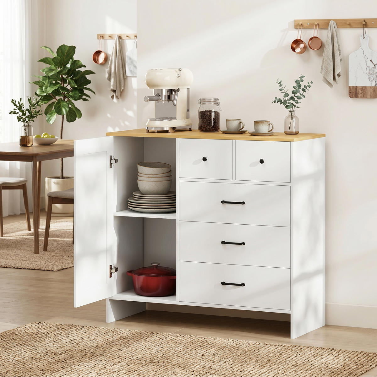 SIDEBOARD Weiß/Eichefarben 100/40/94 cm - Weiß, Holzwerkstoff (100/94/40cm) - PANGIVO