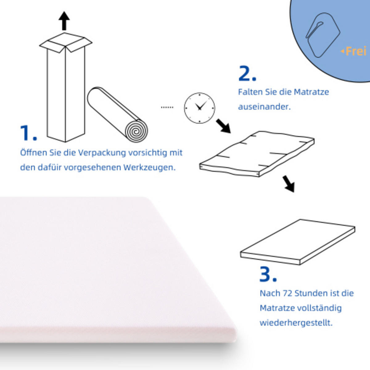 MATRATZE 180×200 cm mit abnehmbarem waschbarem Bezug, 5 cm QX-Schaum Topper, weiß - Weiß, Kunststoff - Luhomfu